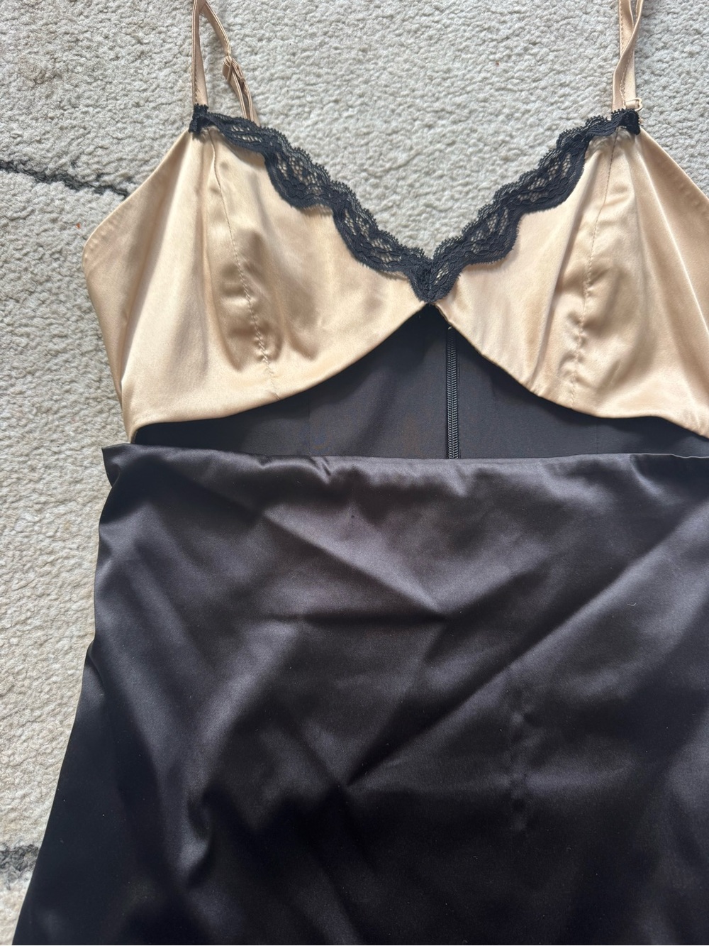 superdown Black & Champagne Lace-Trim Satin Cutout Slip Dress - Picture 4 of 7